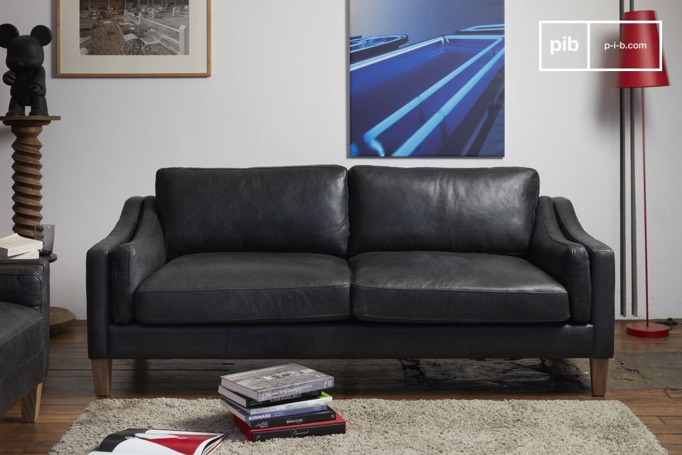 Schönes 3-Sitzer-Sofa aus schwarzem Leder.